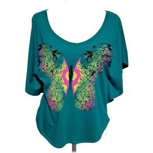Belle Du Jour Top Womens Size Large Neon Butterfly Puff Shirt